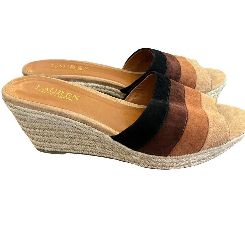 Ralph Lauren Women's Sz 9 Karlia Open Toe Platform Espadrilles Wedges Summer